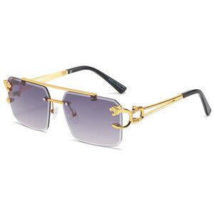 Men Sunglasses Trendy Black Lens Rectangular Fashion Rapper Shades Rimless Gafas